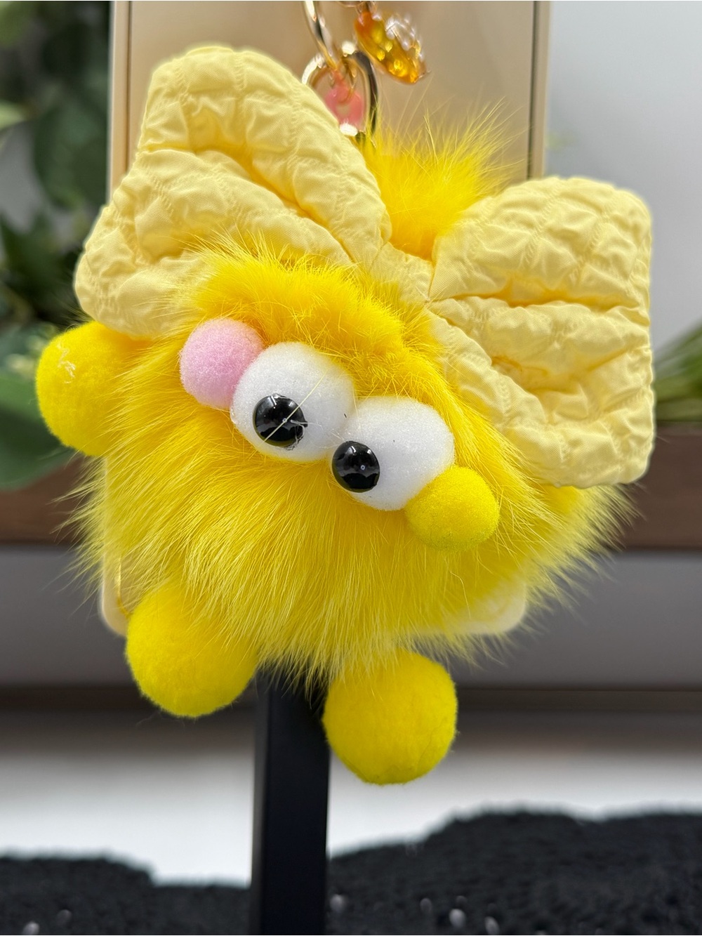 eyecandy los angeles yellow fuzzy bow bag charm keychain nwt